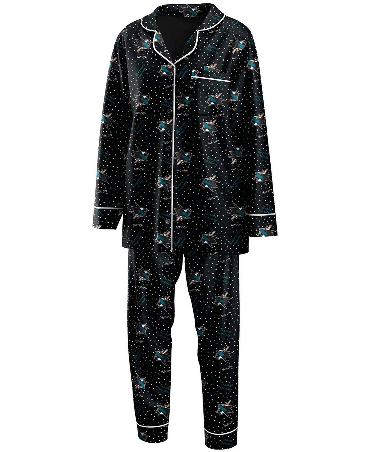 Женский черный комплект для сна с рубашкой на пуговицах и брюками San Jose Sharks с длинными рукавами WEAR by Erin Andrews, черный