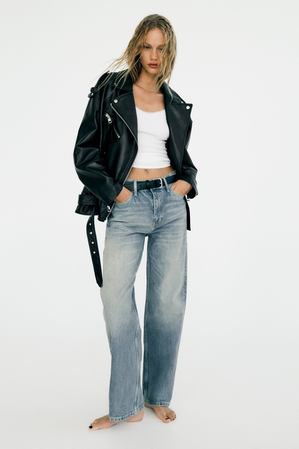 

Куртка большого размера из искусственной кожи Zara, черный