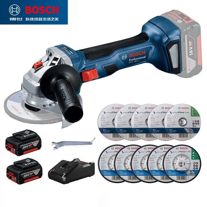 Угловая шлифовальная машина Bosch GWS180-Li + насадки, два аккумулятора, зарядное устрйоство