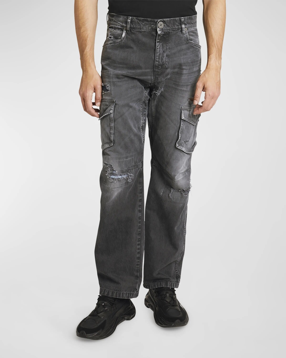 

Мужские брюки-карго с эффектом потертости Balmain, цвет Washed Black