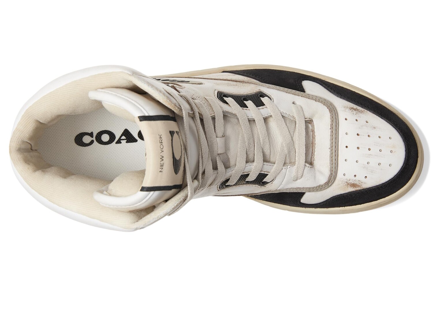 

Кроссовки COACH Distressed Leather and Suede High-Top Sneaker, белый
