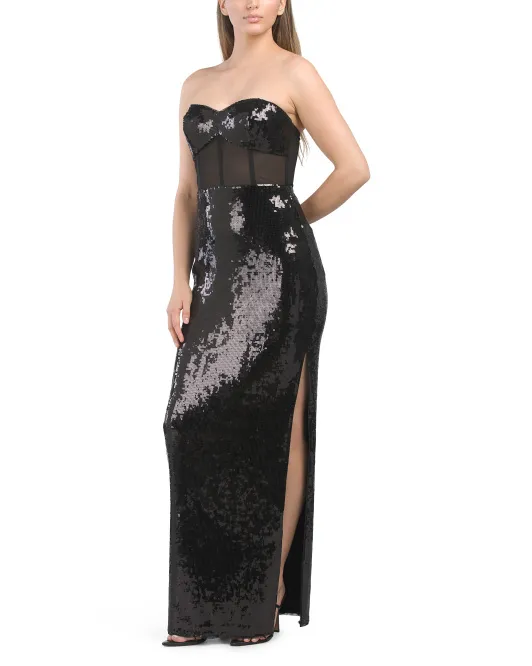 

Платье без бретелек с корсетом и пайетками Bcbgmaxazria, черный