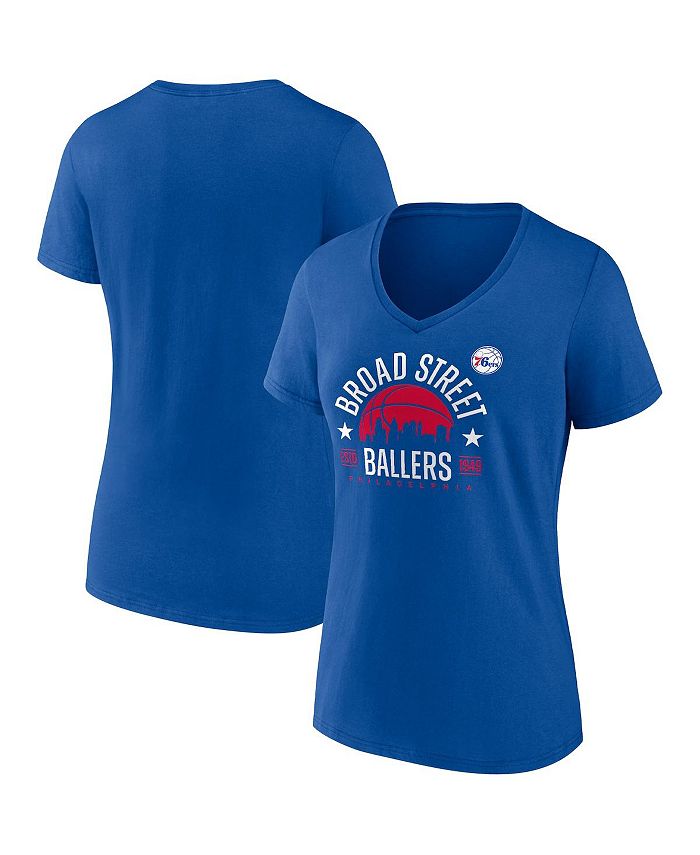 

Женская фирменная футболка Royal Philadelphia 76ers Hometown Collection Broad Street Ballers с v-образным вырезом Fanatics, синий