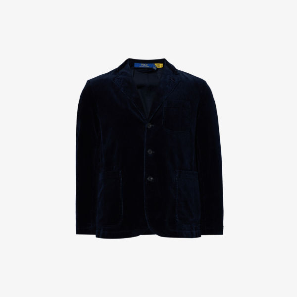 Вельветовый однобортный пиджак из эластичного хлопка Polo Ralph Lauren, синий