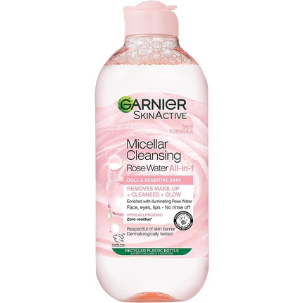вода мицеллярная для лица розовая вода очищение сияние для тусклой и чувствительной кожи 400мл Мицеллярная розовая вода для тусклой кожи 400мл, Garnier