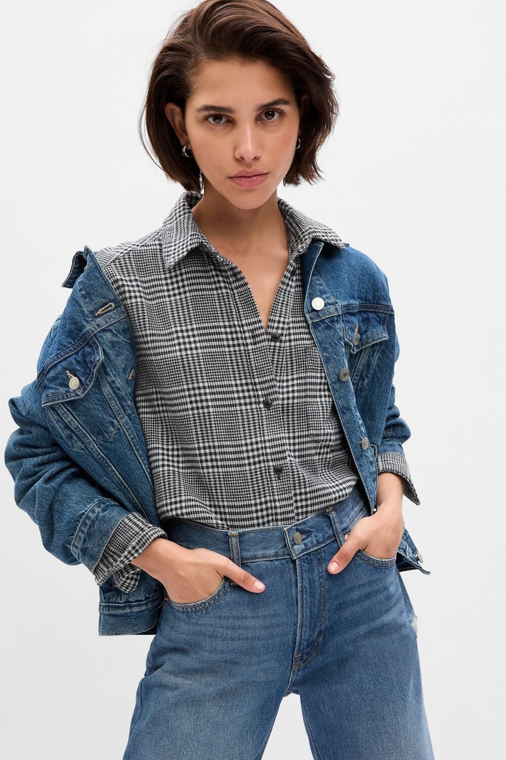 

Большая фланелевая рубашка с длинными рукавами Gap, черный