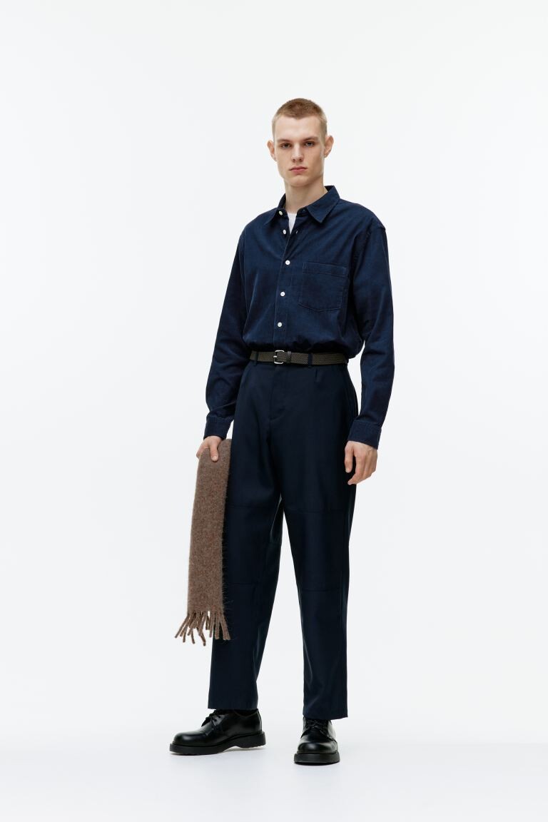 

Рубашка из хлопкового вельвета H&M, синий