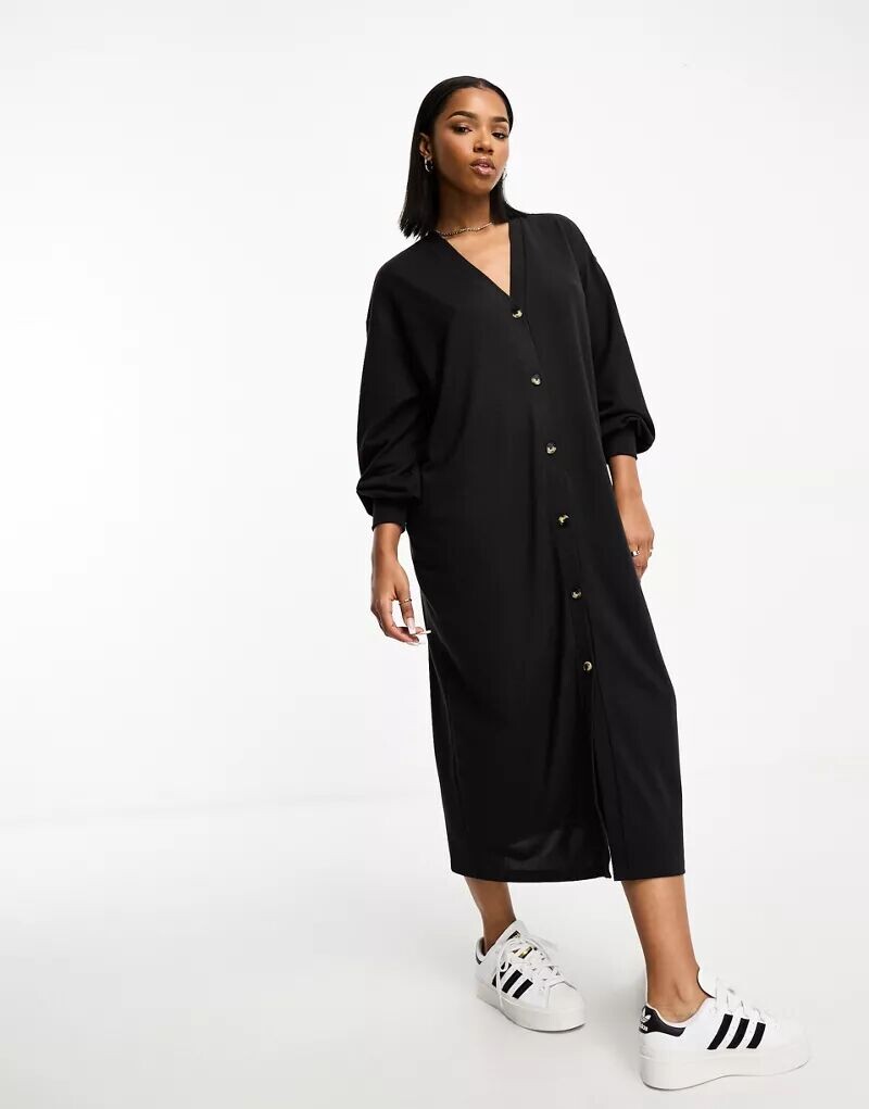 

Черное длинное платье-кардиган с планкой на пуговицах Vero Moda