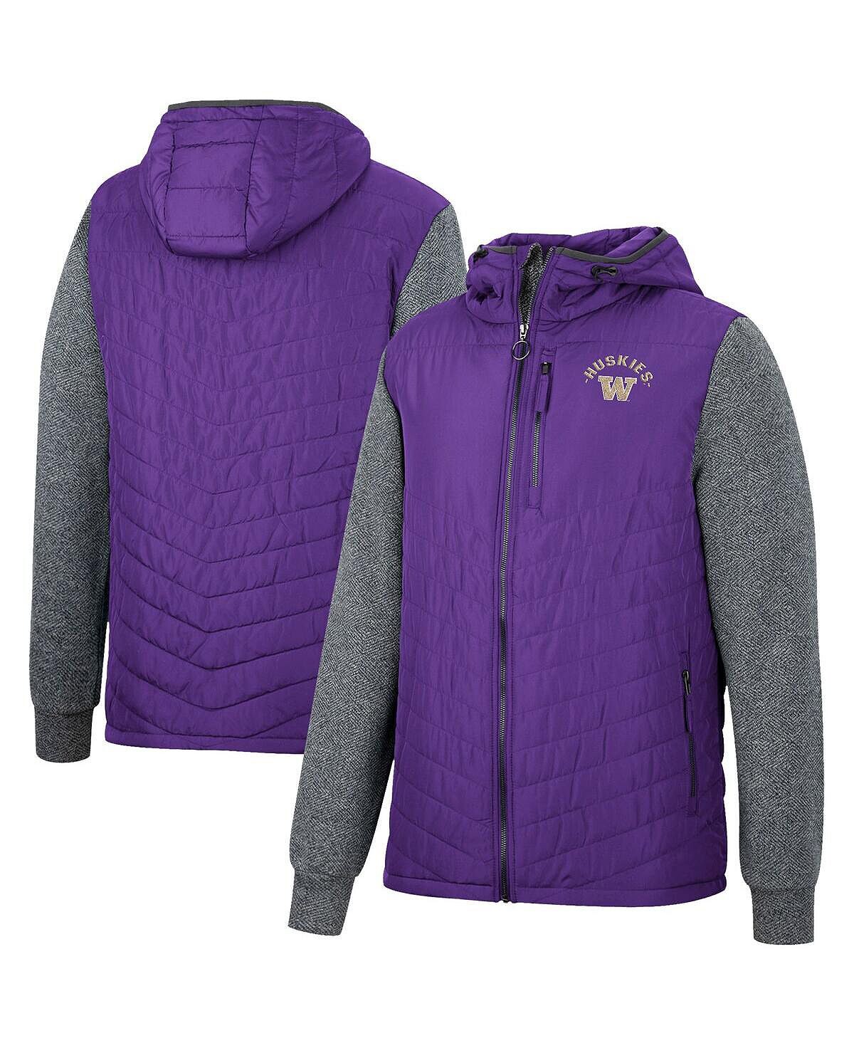 

Мужская фиолетовая, темно-серая толстовка с молнией во всю длину Washington Huskies Course в елочку Colosseum