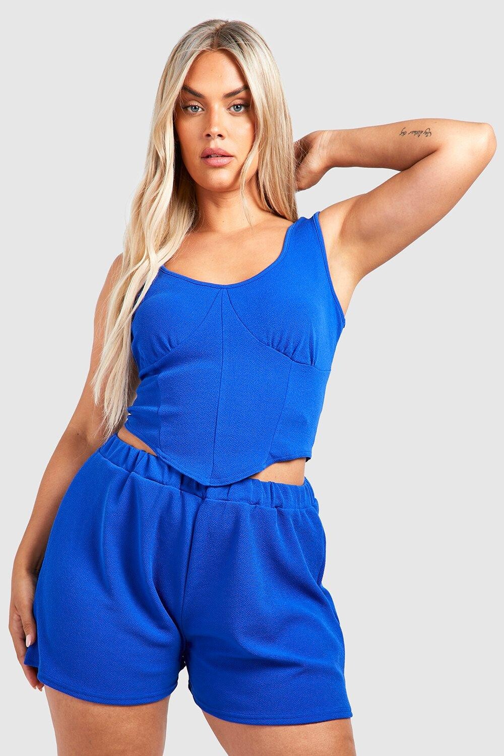 

корсетный топ и короткая короткая комбинация Boohoo, синий