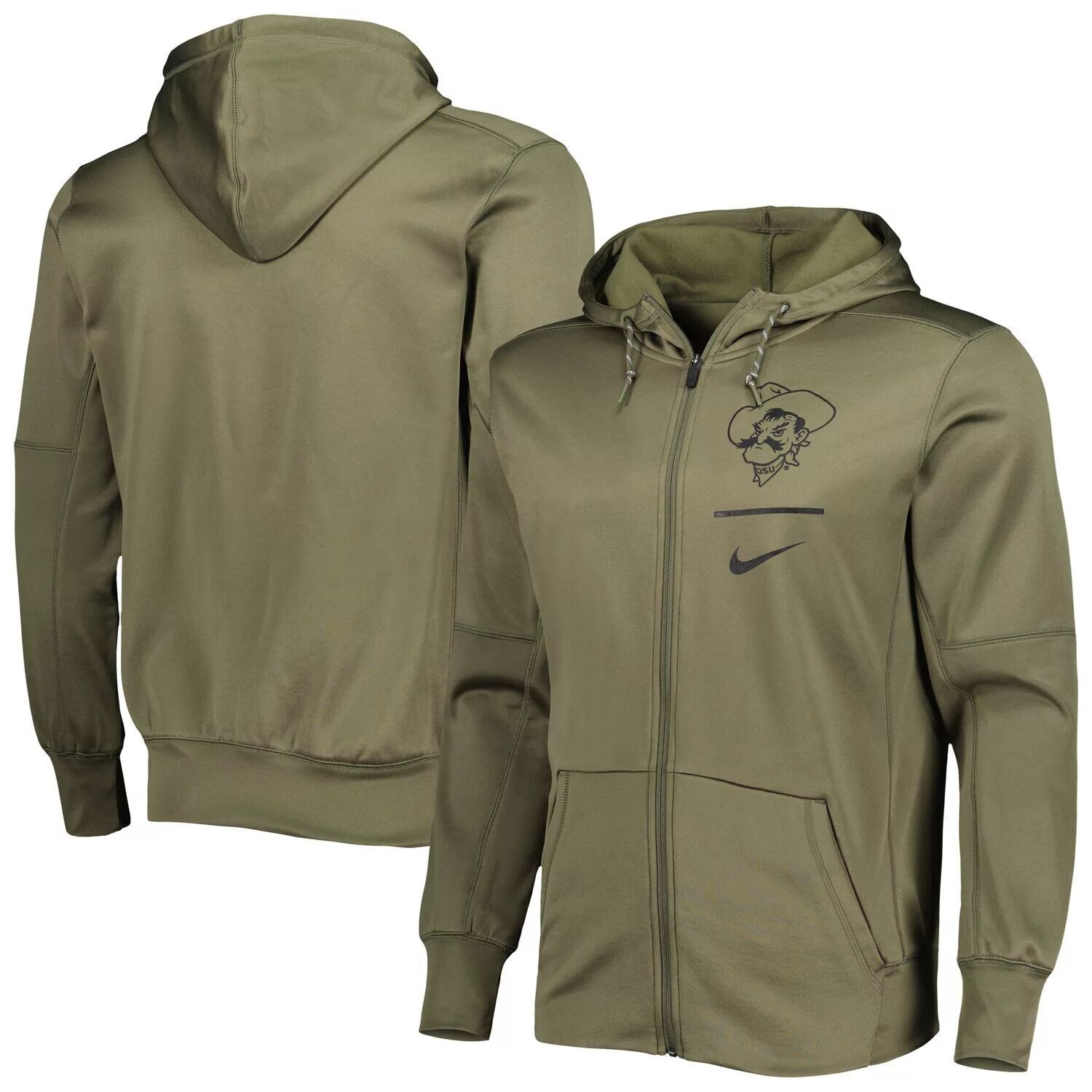 

Мужская толстовка с молнией во всю длину Nike Olive Oklahoma State Cowboys в тон с логотипом Stack Performance