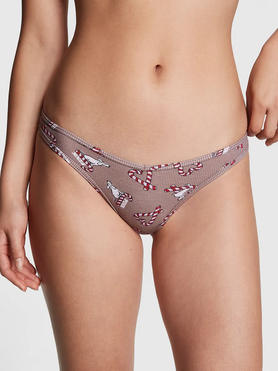 

Хлопковые трусики-стринги с высоким вырезом Pink, цвет Iced Coffee Candy Cane Dog Print