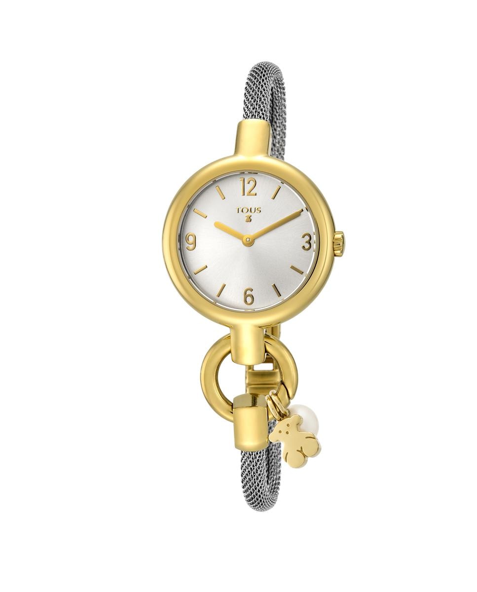 Женские часы Hold Charms со стальной сеткой и золотыми деталями Tous, серебро белый кристалл