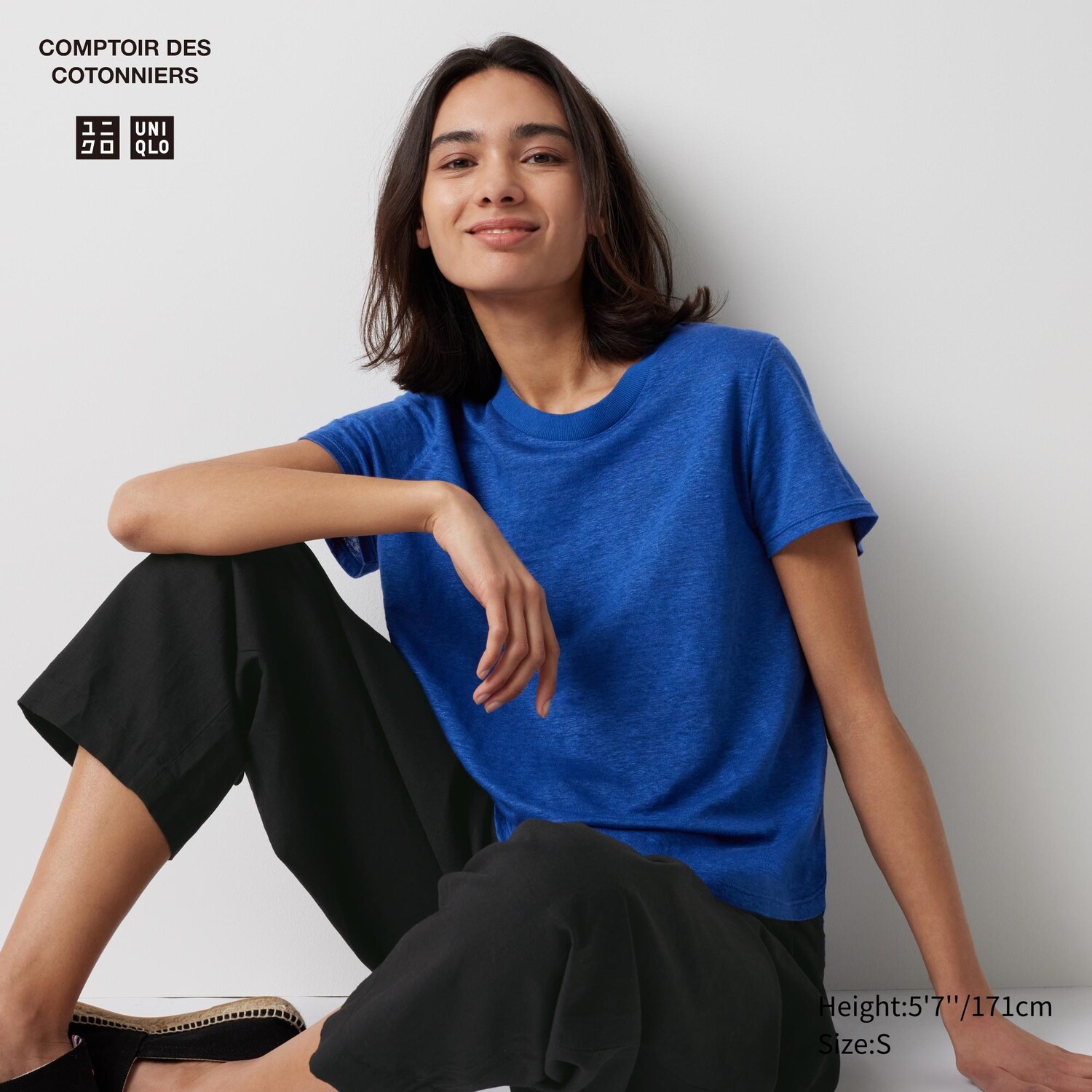

Футболка из 100% льна с круглым вырезом UNIQLO, синий