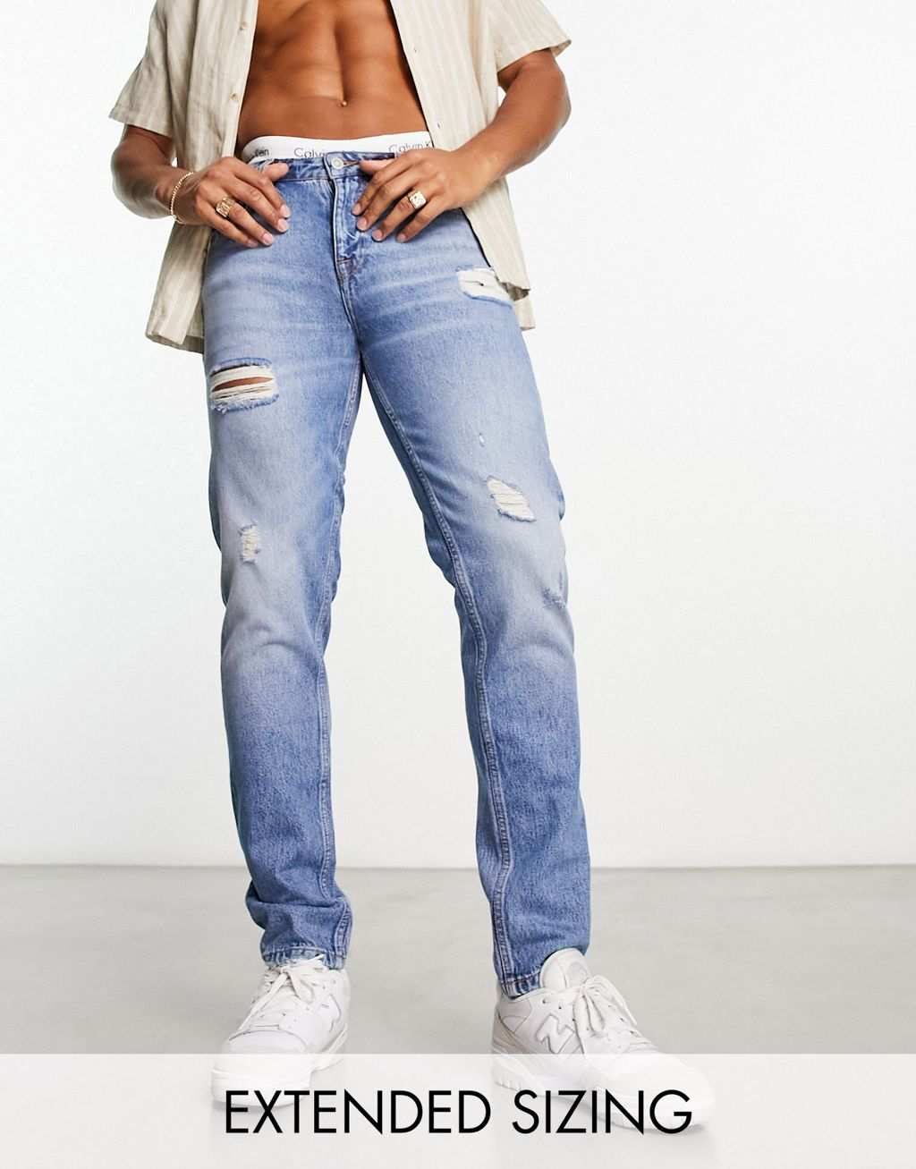 Винтажные синие джинсы ASOS DESIGN с рваными краями синие джинсы с рваными краями asos design curve dad