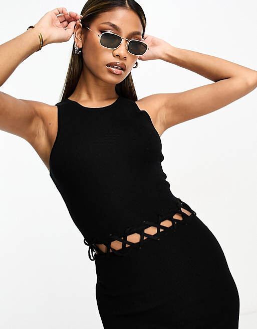 

Черное трикотажное платье миди с вырезом на талии ASOS DESIGN, Черный