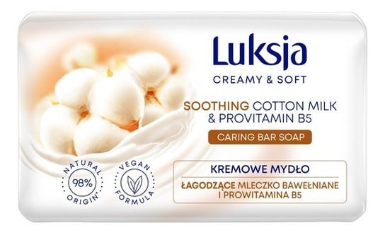 Успокаивающее сливочное мыло с хлопковым молоком и провитамином B5 90г Luksja Creamy & Soft