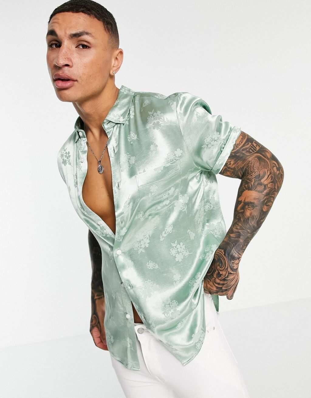 

Мятная атласная жаккардовая рубашка ASOS DESIGN Regular