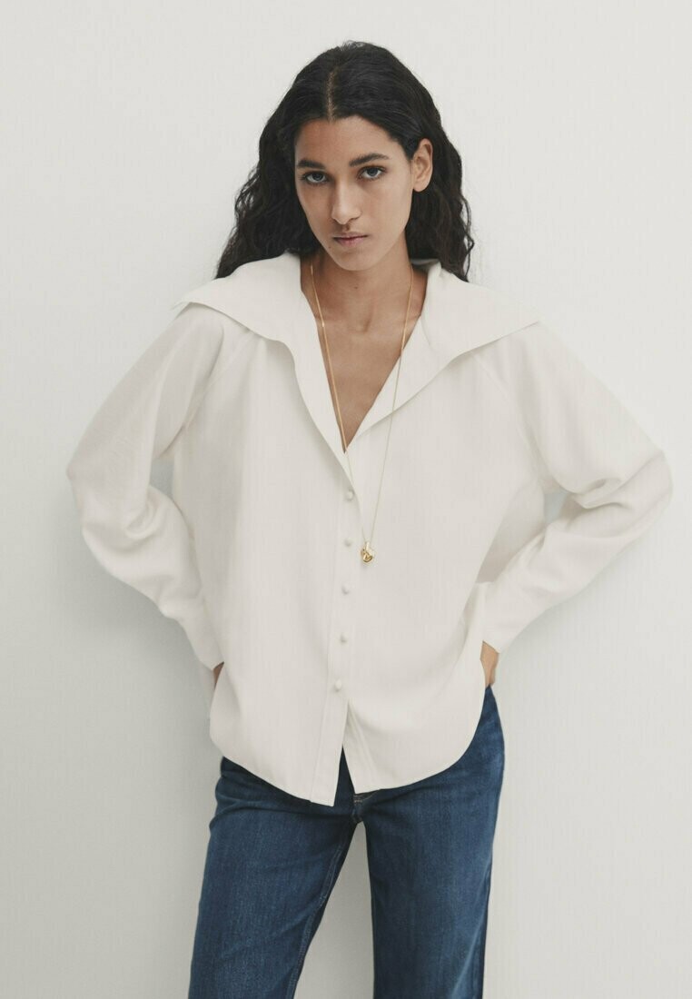 

Блуза на пуговицах Massimo Dutti С ОБЪЕМНЫМ ВОРОТНИКОМ И КЕРАМИКОЙ, бежевый