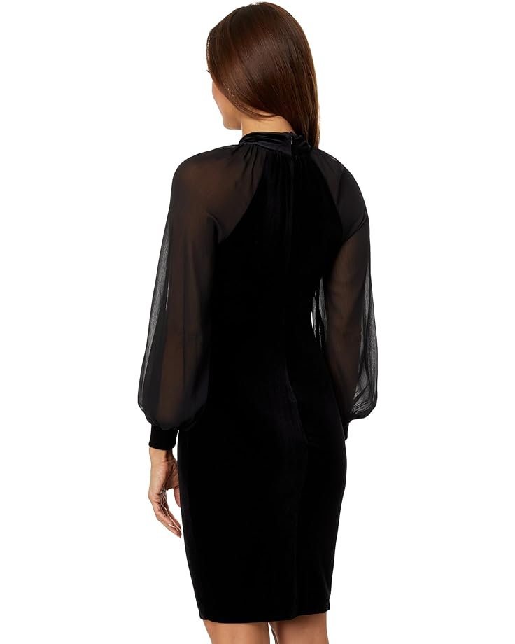 Платье Calvin Klein Velvet Short Sheath with Chiffon Sleeves, черный