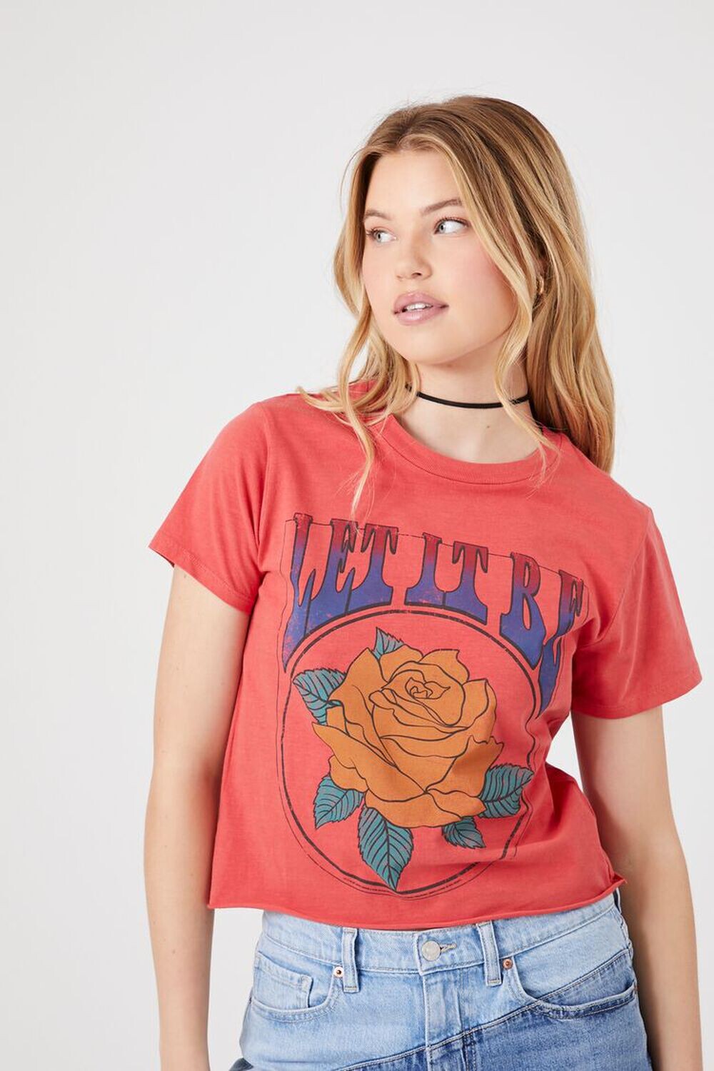 

Укороченная футболка Let It Be с рисунком Forever 21, красный