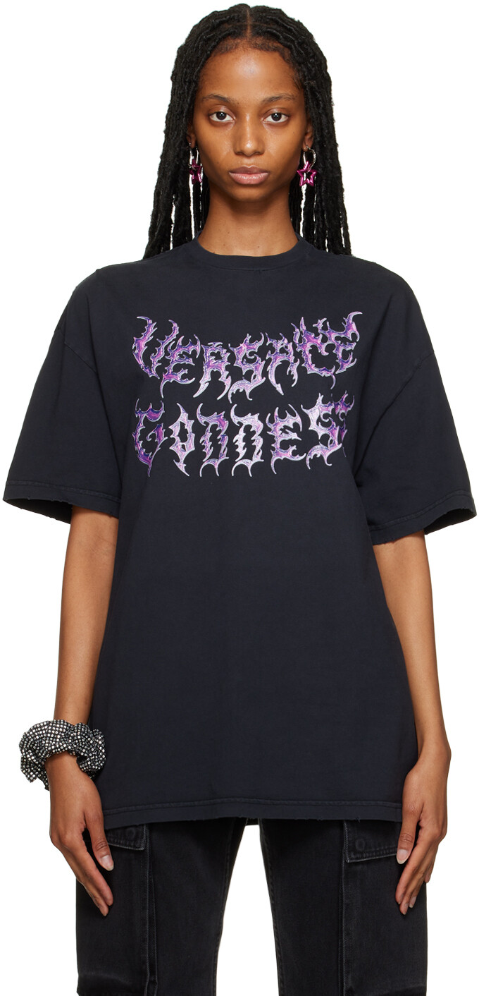 

Черная рваная футболка Versace, Черный