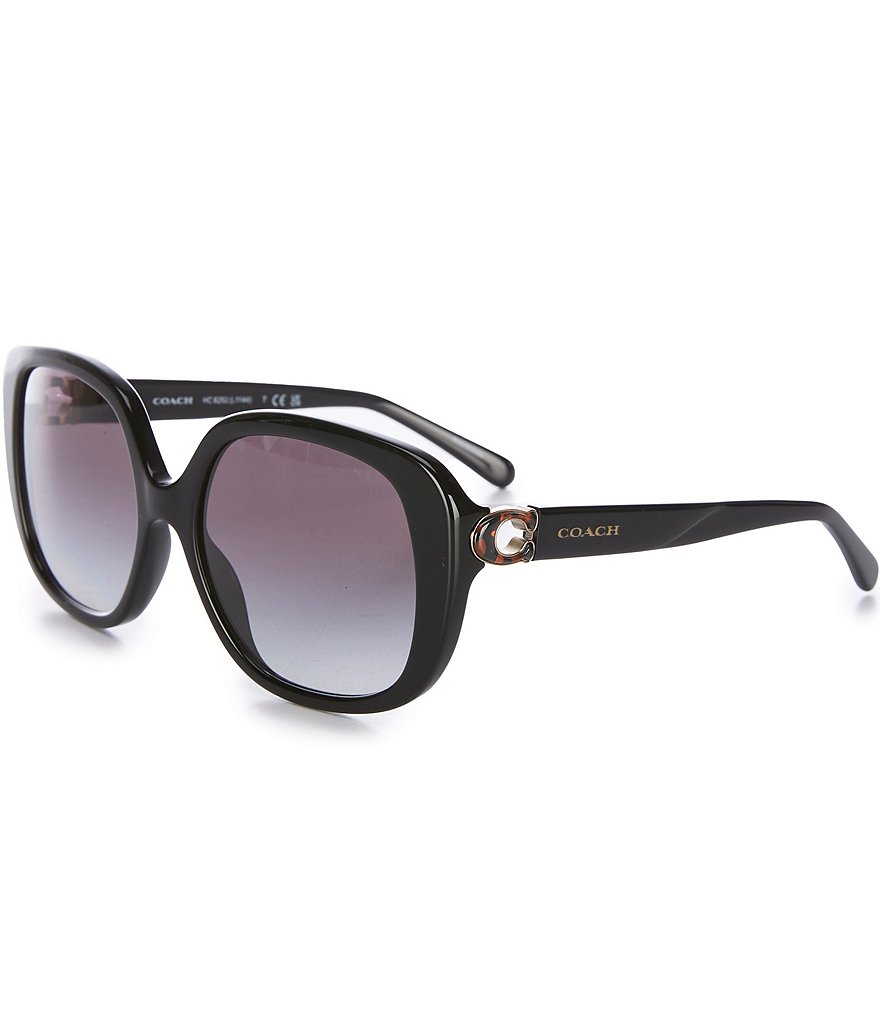 цена Женские квадратные солнцезащитные очки COACH 56 мм, черный