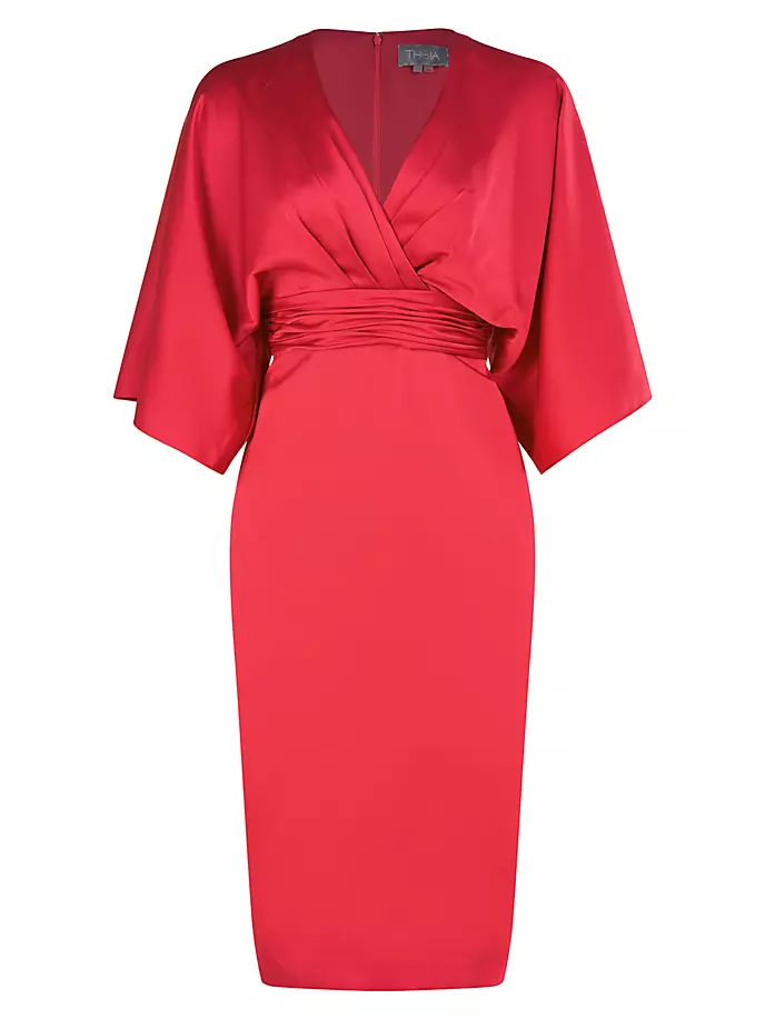 цена Атласное платье с V-образным вырезом Theia, цвет pomegranate