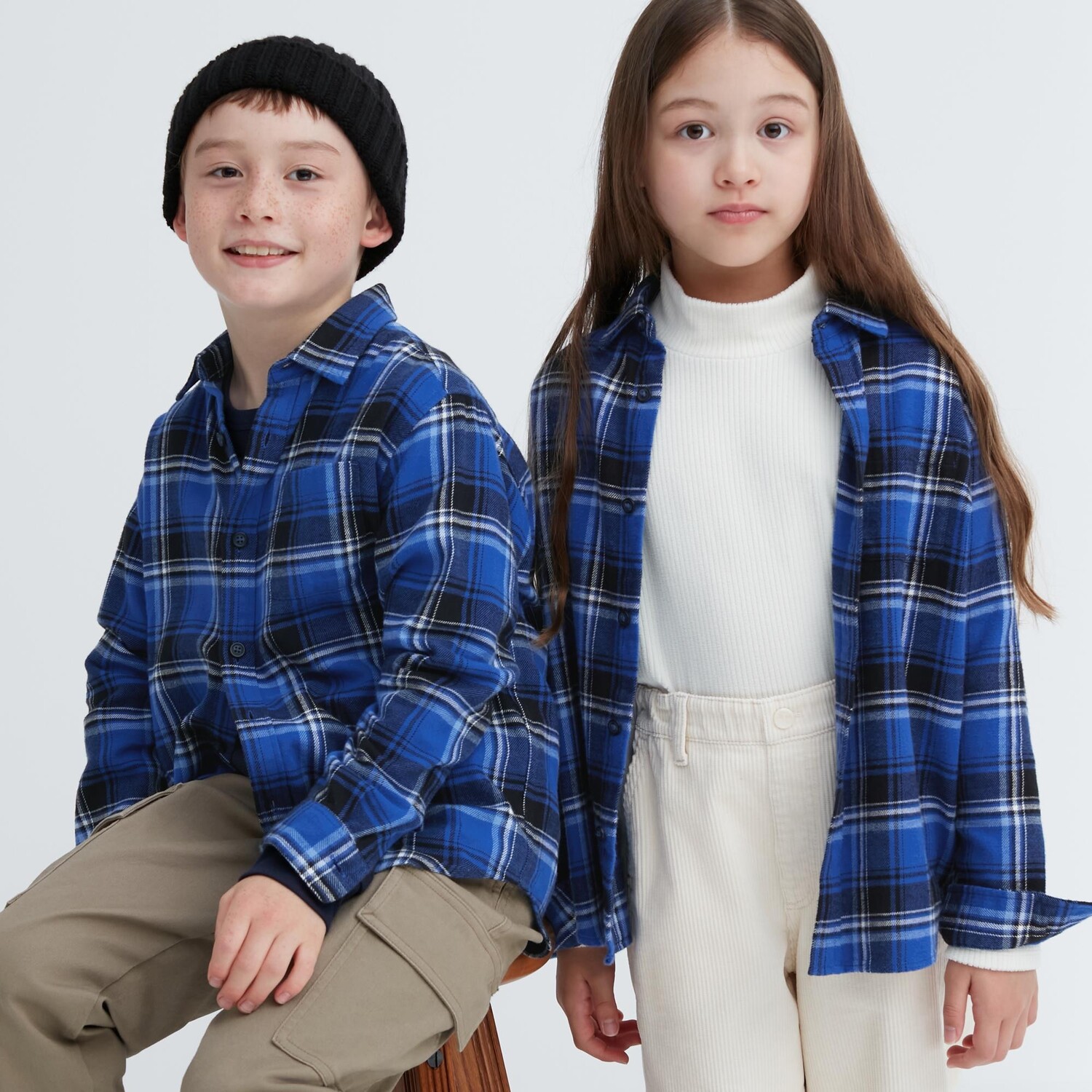 

Детская фланелевая рубашка в клетку Uniqlo, синий