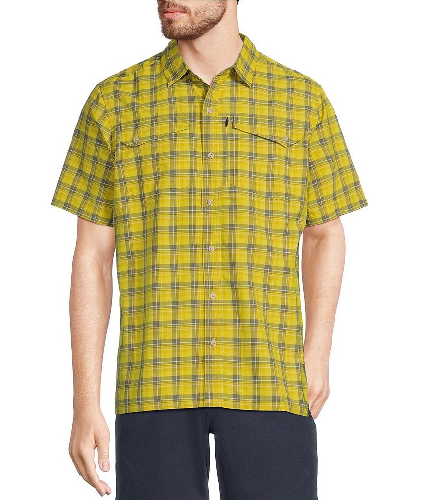 L.L.Bean SunSmart Cool Weave Маленькая клетчатая рубашка с короткими рукавами, желтый