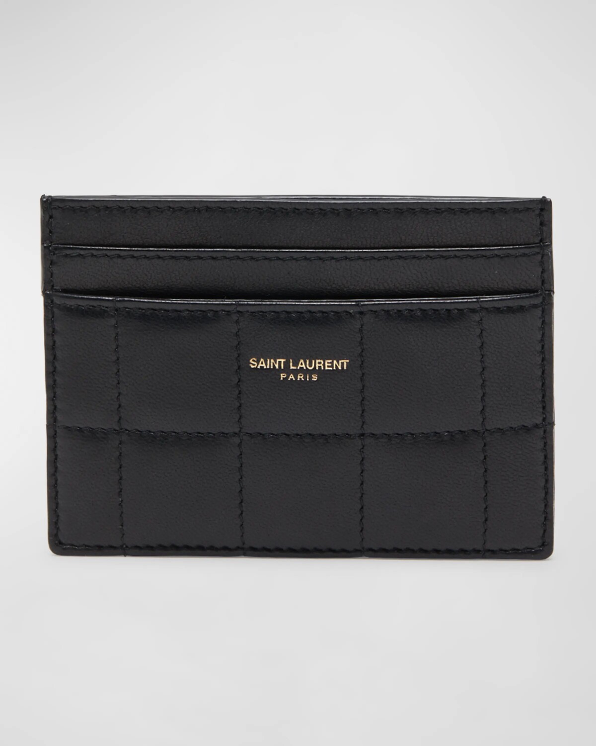 

Футляр для карт из стеганой гладкой кожи Saint Laurent, цвет Black