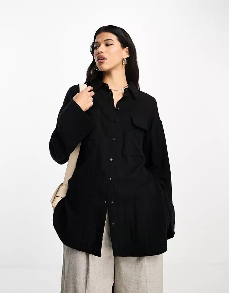 

Рубашка ASOS из тонкого хлопка свободной ткани черного цвета, Черный