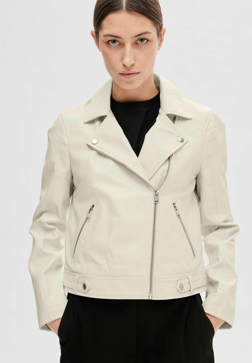 Кожаный пиджак Selected Femme, белый