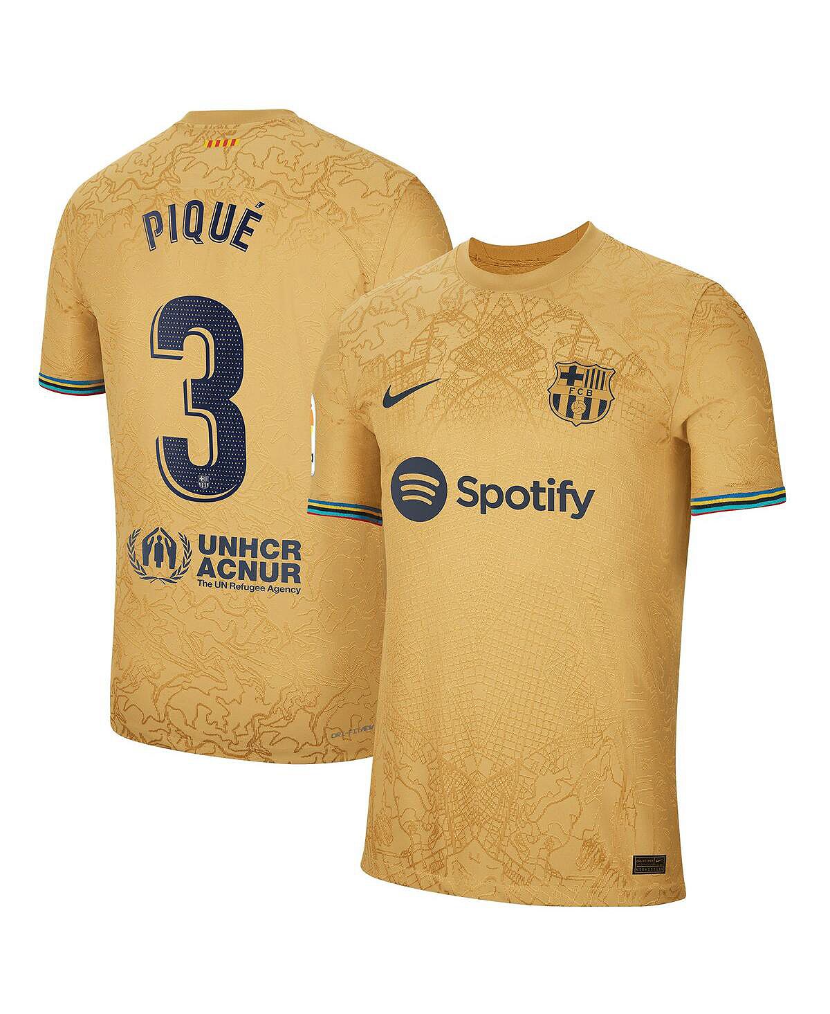 

Мужская выездная футболка Gerard Pique Gold Barcelona 2022/23 Authentic Player Nike