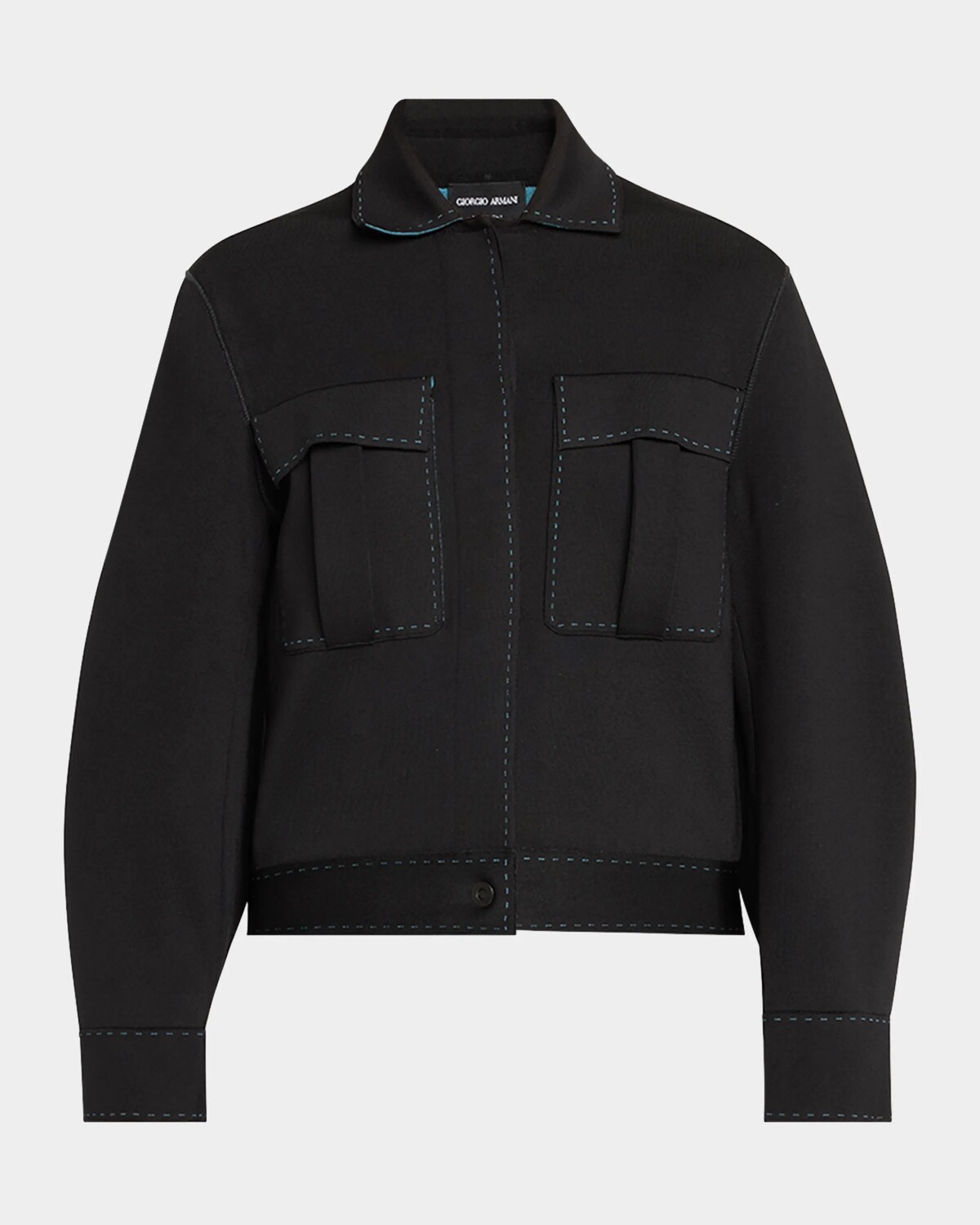 

Практичный бомбер из шелковой вискозы с двойной строчкой Giorgio Armani, цвет Solid Black
