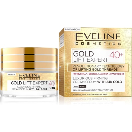 Gold Lift Expert Роскошная укрепляющая сыворотка с 24-каратным золотом 40+ Увлажняющий крем для лица против морщин 50 мл, Eveline Cosmetics