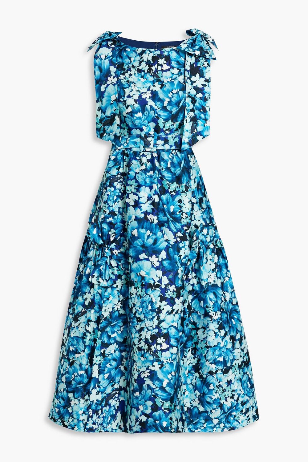 

Платье миди из атласного твила с цветочным принтом BADGLEY MISCHKA, синий