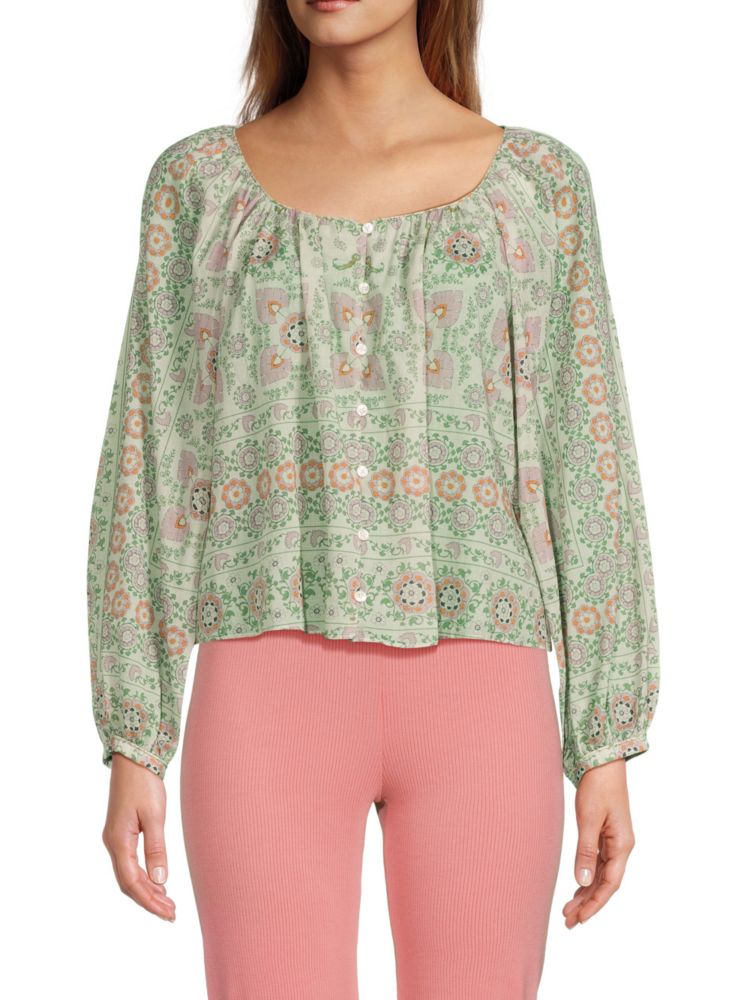 Крестьянская блузка с цветочным принтом Joie, цвет Green Multi
