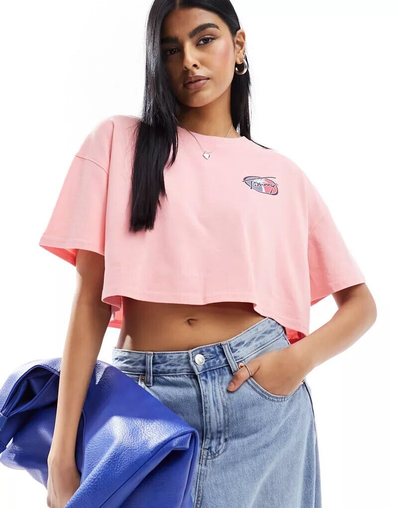 

Светло-розовая укороченная футболка Tommy Jeans