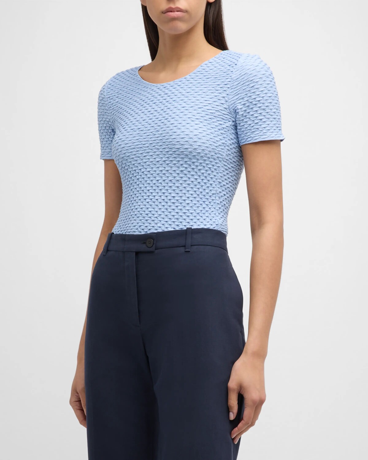 

Футболка из джерси с круглым вырезом и складками Emporio Armani, цвет Sky Blue