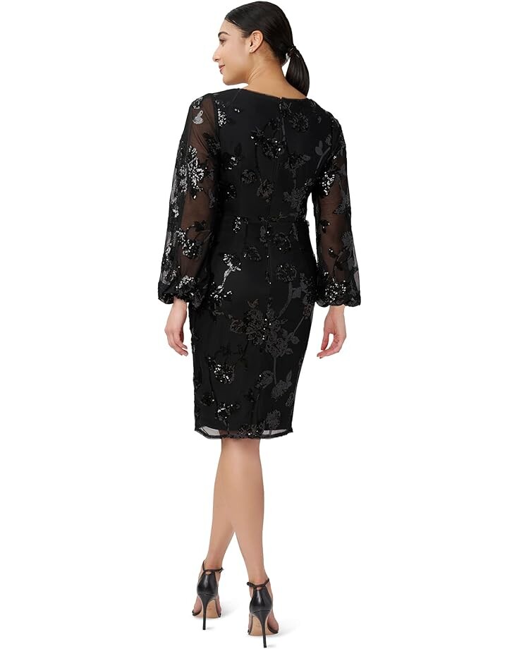 

Платье Adrianna Papell Long Sleeve Stretch Sequin Cocktail Dress, черный