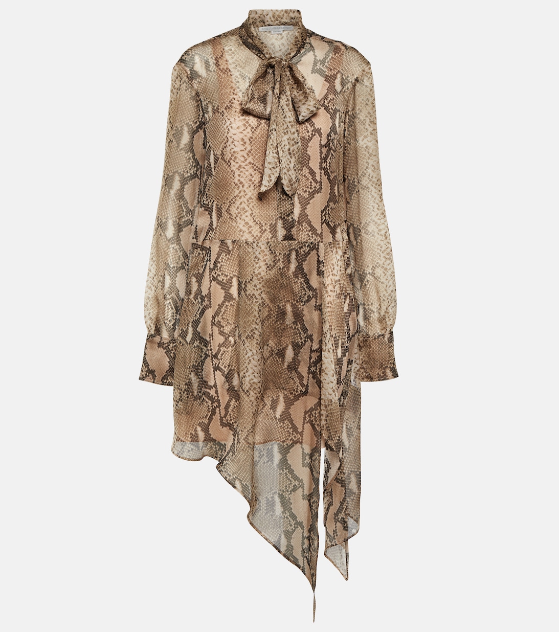 Платье-рубашка из шелкового шифона со змеиным принтом STELLA MCCARTNEY, коричневый