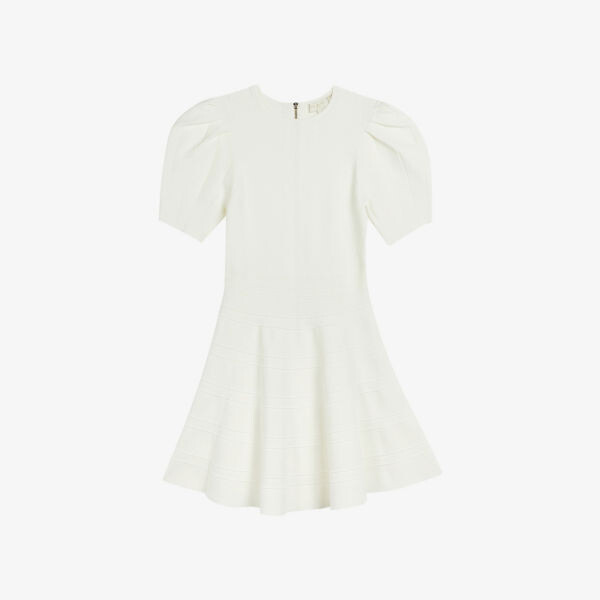 

Бархатное мини-платье из эластичной ткани с пышными рукавами Ted Baker, слоновая кость