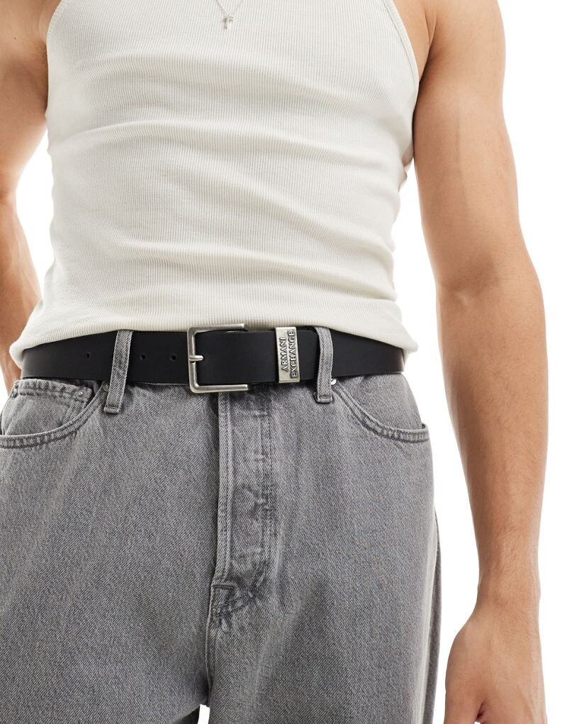 

Черный кожаный ремень с логотипом Armani Exchange