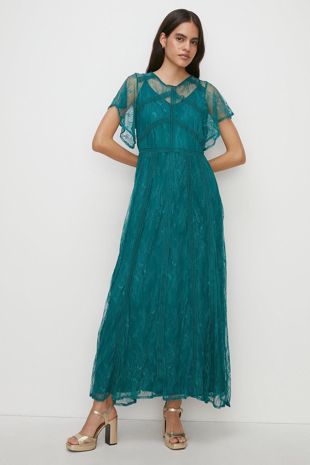 Нежное кружевное платье макси премиум-класса Oasis, зеленый цена и фото