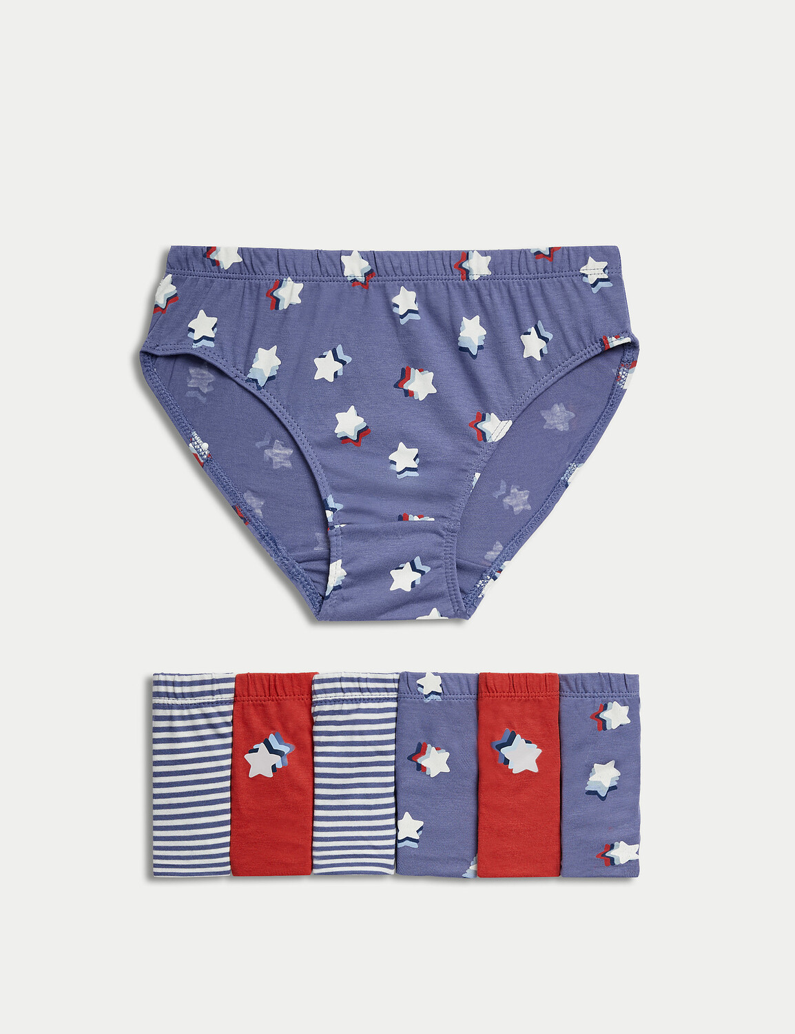 

7 пар трусов со звездами в полоску из чистого хлопка (2–8 лет) Marks & Spencer, синий микс