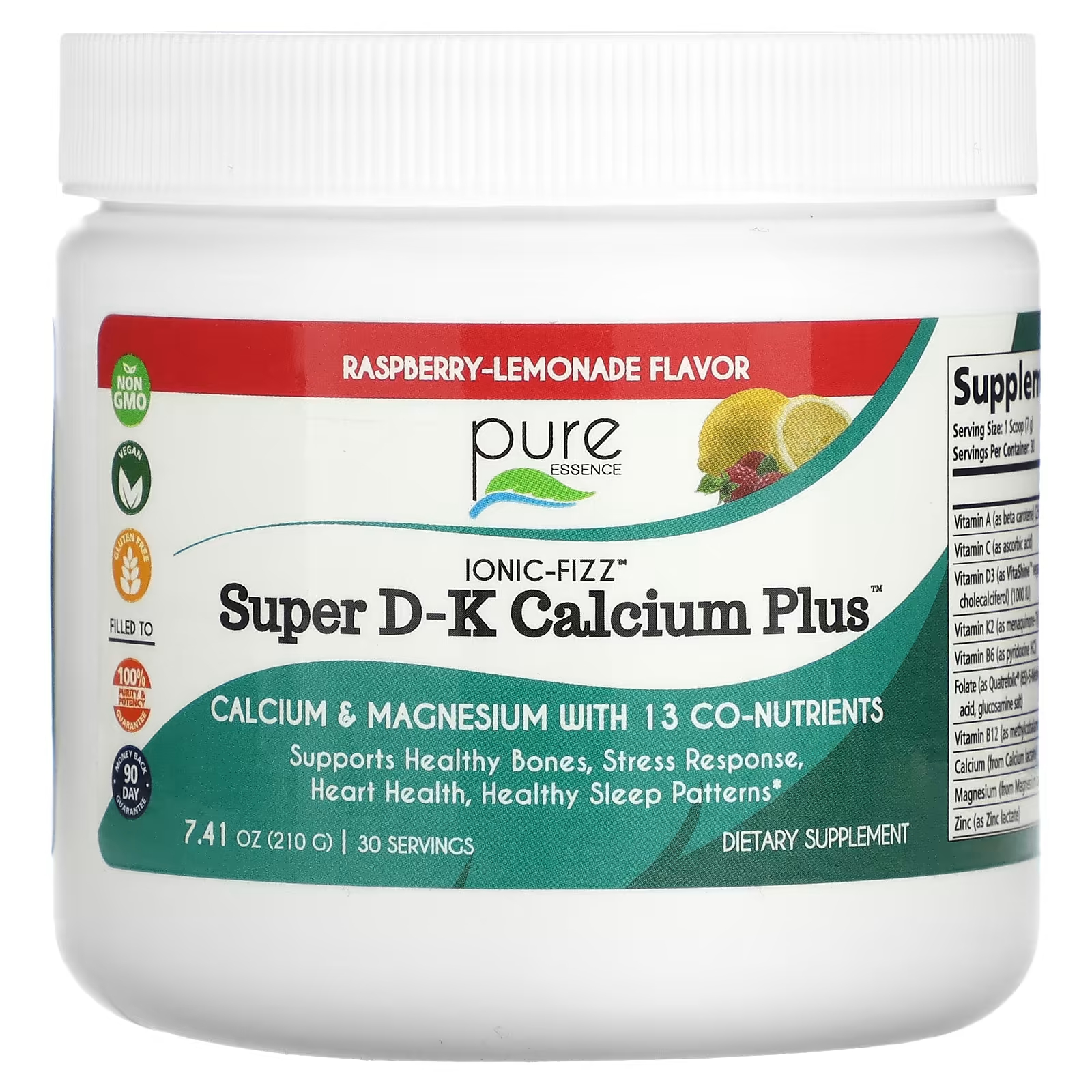 цена Пищевая добавка Pure Essence Ionic-Fizz Super DK Calcium Plus малина-лимонад, 210 г