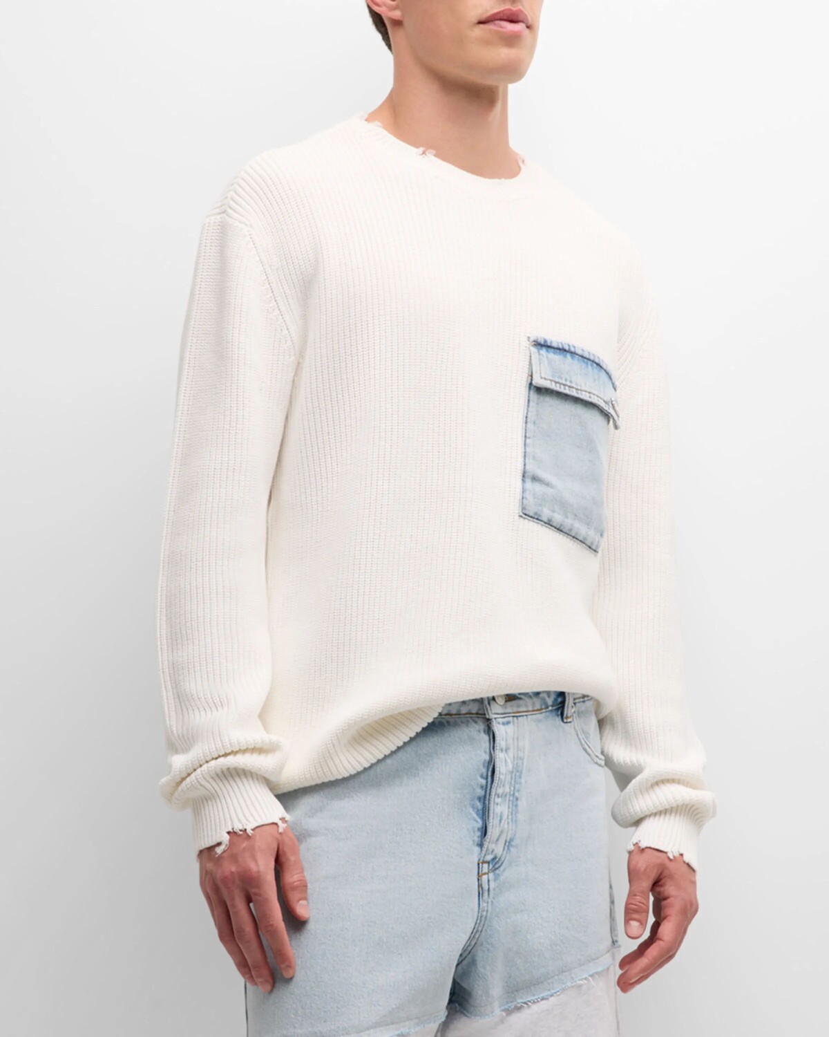 

Мужской свитер Damien с джинсовым карманом SER.O.YA, цвет White W/ Denim