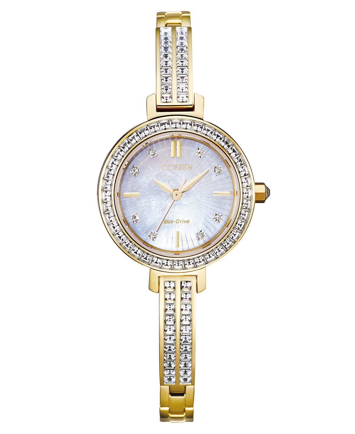 цена Eco-Drive Женские золотистые часы-браслет из нержавеющей стали с кристаллами, 25 мм Citizen, золотой