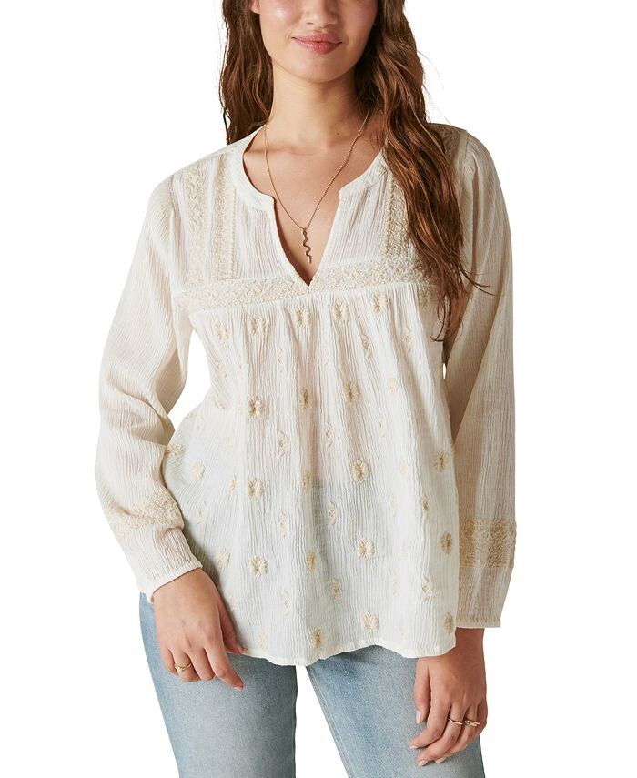 

Женский жатый хлопковый топ с вышивкой Lucky Brand, белый